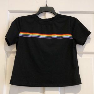 Black T-shirt with Rainbow Ribbon Design
